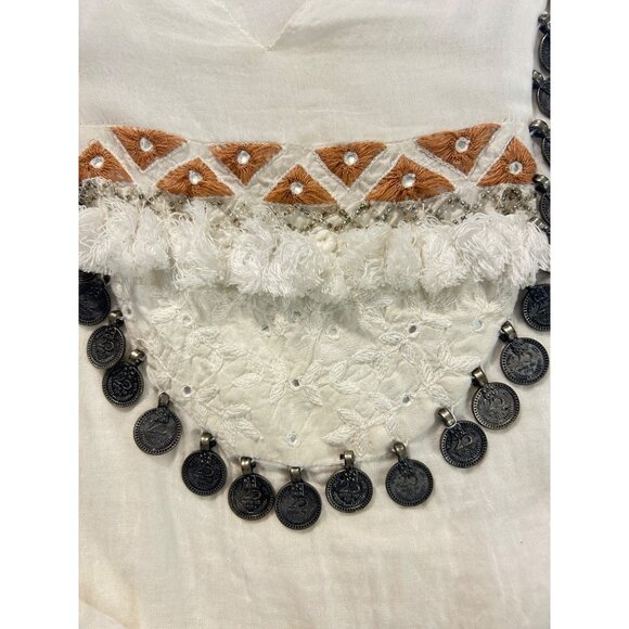 Mes Demoiselles Paris White Boho Embroidered Top W/Coin Detail 38 Small - Picture 6 of 6